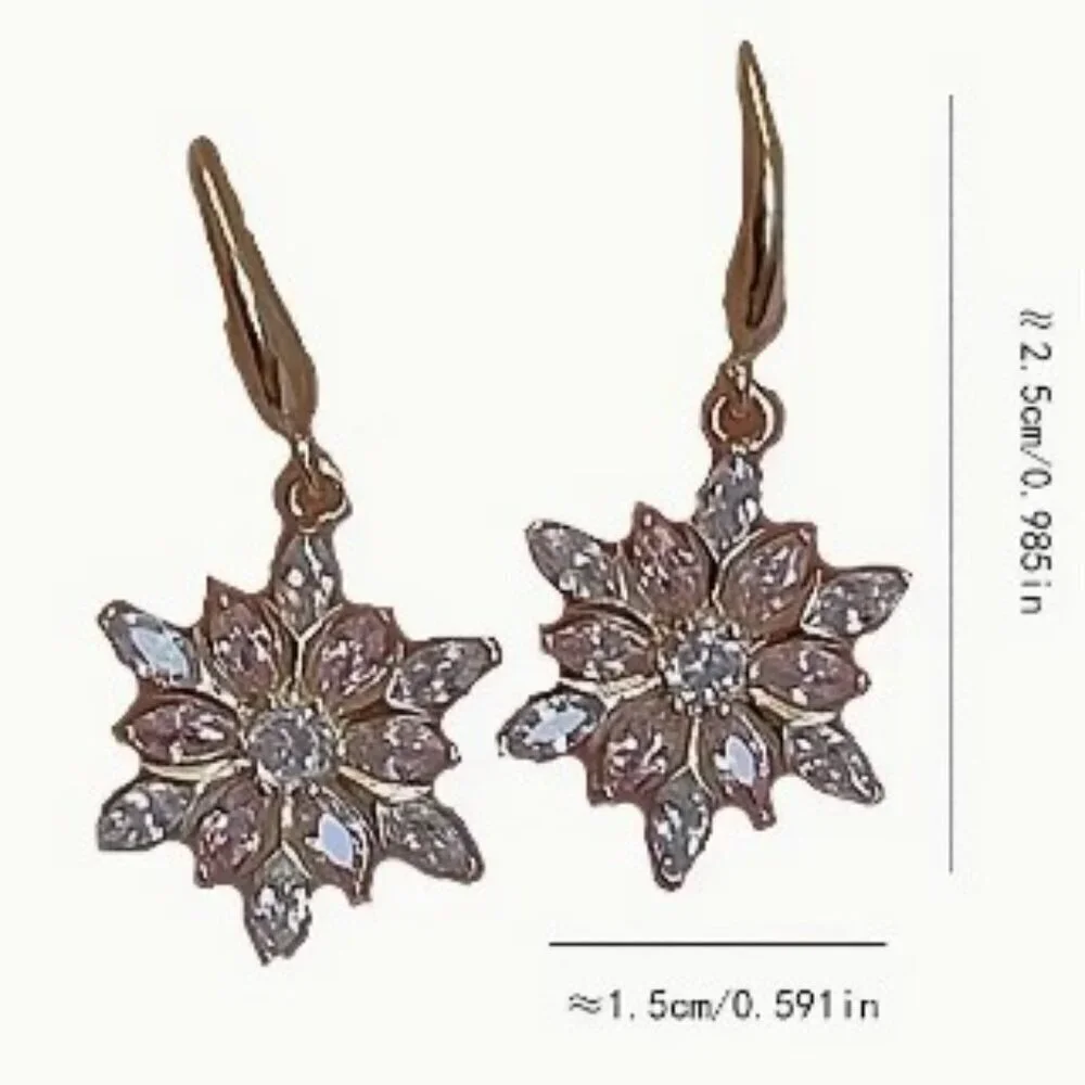 Crystal Gold Snowflake Shaped Alloy Dangle Earrings _ Minimalist Creative